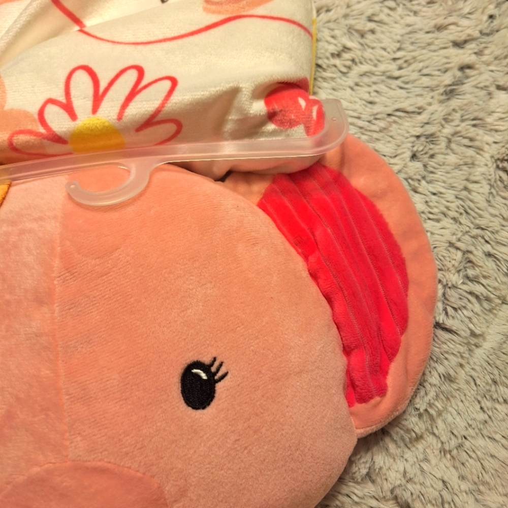 Elephant pillow & blanket set by little chickadees.  Soft, pink, baby gift, baby